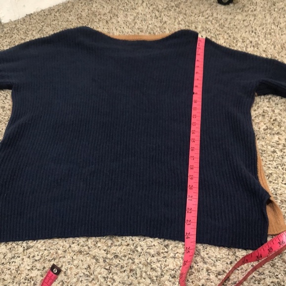 Madewell Thompson Pocket Sweater Size Small Camel Brown Navy Blue Colorblock - Picture 8 of 11